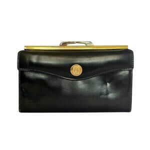Vintage Bosca Black Full Grain Leather Continental Checkbook Frame Clutch Wallet